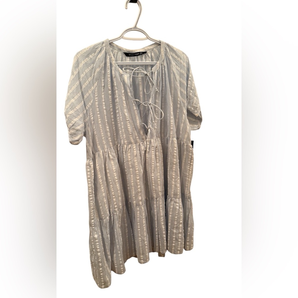Wild Pony 100% Cotton Striped White and Blue Dress